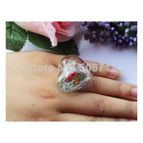 Free shipping !!10pcs 21X22MM Love Heart Liquid Rings,Bubble Vial rings,Glass Cover Vials,Liquid Rings,glass globe rings