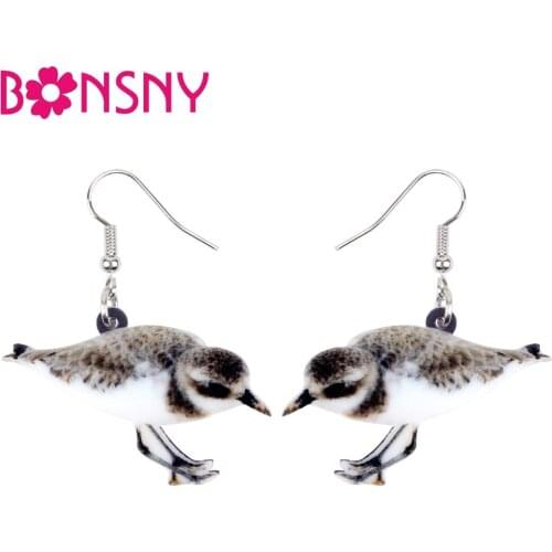 Bonsny Acrylic Mongolian Dotterel Lesser Sand Plover Bird Earrings Big Long Dangle Drop Unique Animal Jewelry For Women Girls