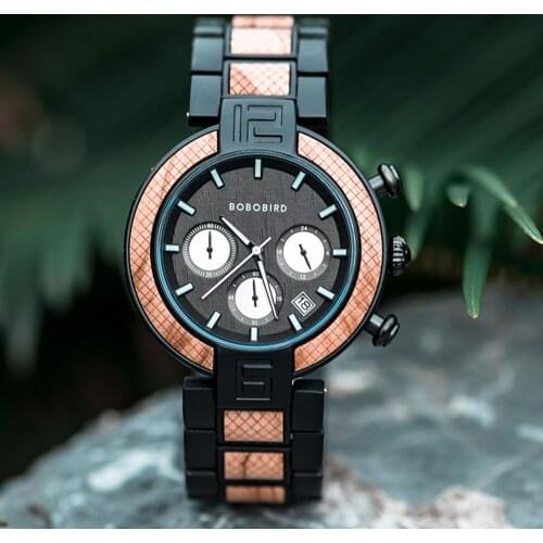 Orologio uomo 2020 BOBOBIRD Men Watch Luxury Wood & Stainless Steel Date Wristwatches In gift Accept Dropshipping J-T15