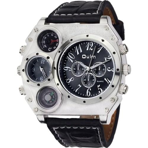 NEW Mens Military Watches Luxury Watch Male Dual Movement Sports Quartz watch Leather Strap Wristwatch Relogio Masculino