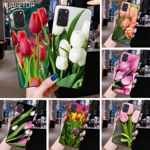 HUAGETOP Tulips Flower Spring Black Cell Phone Case for Samsung S20 plus Ultra S6 S7 edge S8 S9 plus S10 5G lite 2020