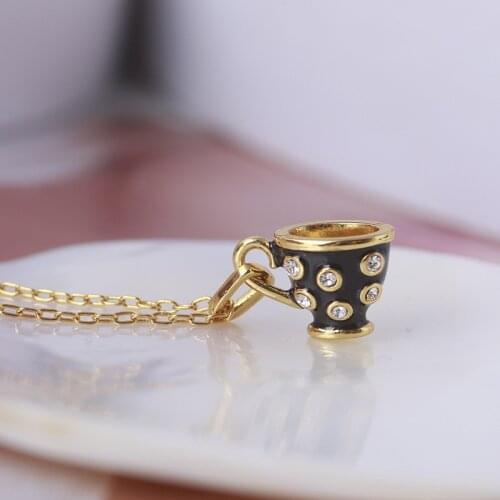 European and American jewelry wholesale simple enamel teacup inlaid diamond small Necklace girl