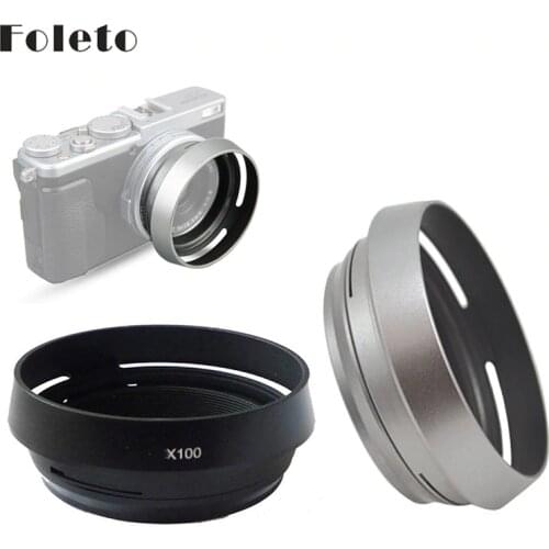 Foleto Metal Lens Hood Shade + 49mm Adapter Ring for Fujifilm X100F X70 X100T X100S LH-X100 Back Silver LA-49 X100