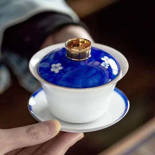 Ceramic Pure Hand-Painted Gai Wan Cha Cup of Large Sancai Tureen Eggshell Porcelain Kung Fu Tea Bowl Gaiwan Sopera De Ceramica