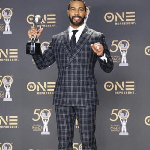 Classic Check Mens Wedding Tuxedos Double Breasted Groomsmen Groom Coat Suits Prom Party Blazer Jacket (Jacket+Pants)