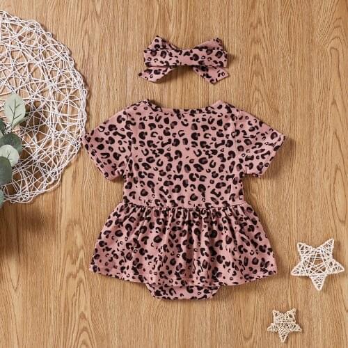 Baby Girl’s Short-sleeved Romper Summer Fashion Leopard Pattern Skirt Jumpsuits And Headband New Style 2021