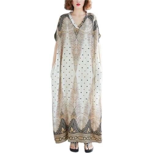 ARCSINX Boho Maxi Dress Women Big Size 7XL 8XL Fashion Print V-Neck Summer Dresses Woman Oversized Behomian Long Dress Woman