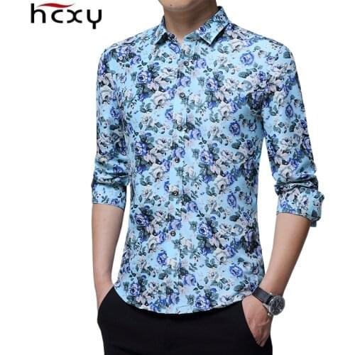 HCXY 2019 autumn New mens work shirts Brand Long sleeve Floral Printed men dress shirts Social male shirts 5XL camisa masculina