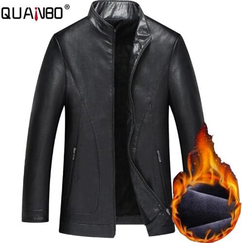 Mens Winter Fleece Leather Biker Jacket 2021 New Men Business Casua Pu Leather Jacket Fashion Motorcycle Biker Jacket Slim Coat