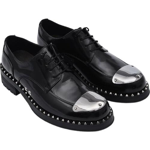 New Spring Black Casual shoes Loafers Genuine Leather Goodyear Round Toe Party Dress Shoes Metal toe Fashion Men Shoes