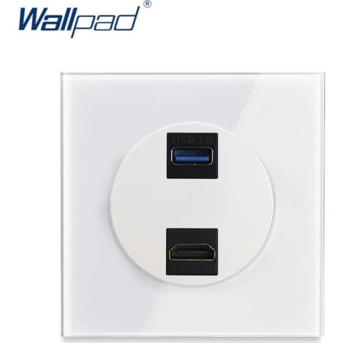 Wallpad L6 White Crystal Glass HDMI and USB 3.0 Connection Wiring Accessories Outlet