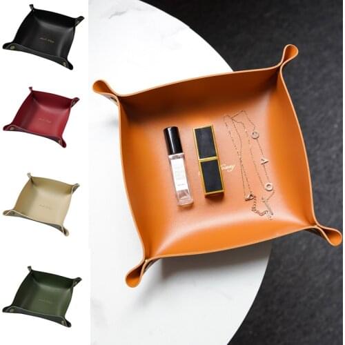 Desktop Storage Tray PU Leathe Snacks Dessert Food Folding Key Wallet Coins Plate Dinner Plates Paper Dish Home Decoration Box