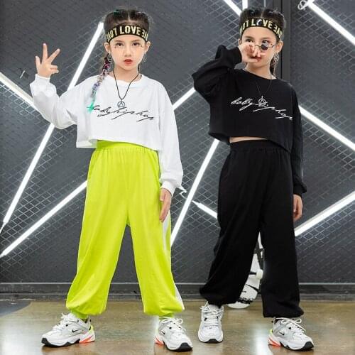 2020 New Hip Hop Dance Costumes Ballroom Performance Clothing Children Modern Street Dancing Wear Girls Jazz Outfits Tops+Pants