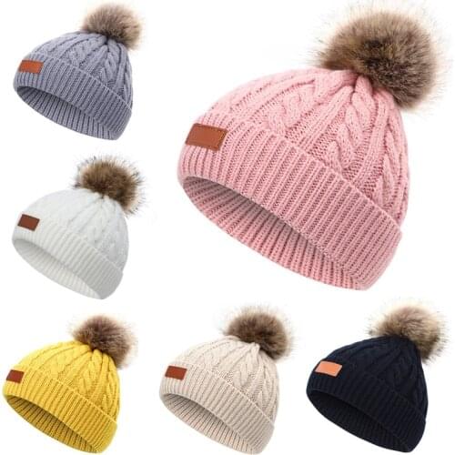 2021 Brand New Newborn Baby bonnet Kids Girls Boys children Winter Warm Knitted hat Furry Balls Pompom Solid Beanie Cap hats