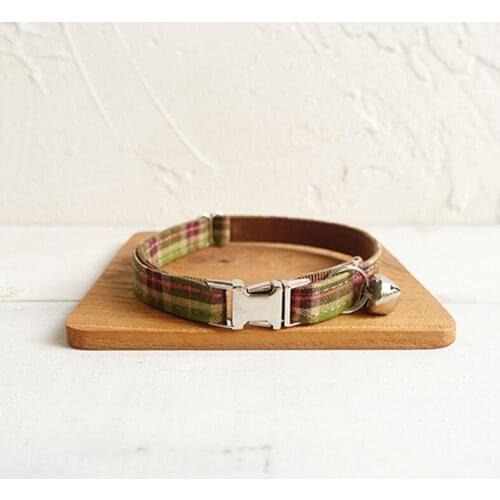 Pet Small Dog Collar THE TREE PLAID Fashion Adjustable Cat Nameplate ID 2 Sizes Poly Satin And Nylon Cat Collar Sash Small Bell