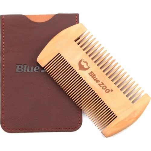 Hot Selling Pear Wood Double-Sided Beard Comb Wholesale Bluezoo Beard Portable Comb Care Anti-Static Makeup Gift for Man