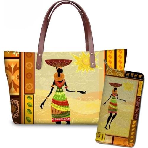 NOISYDESIGNS Ladies Luxury Design Handbags&Wallet Women African Traditional Tribal Dance Printing Hand Bags Teenagers Bookbag