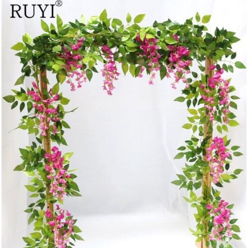 RUYI 2M Artificial Wisteria Flower Bean Flowers Tree Vine DIY Wedding Arch Home Garden Decoration Plants Stage Background Layout