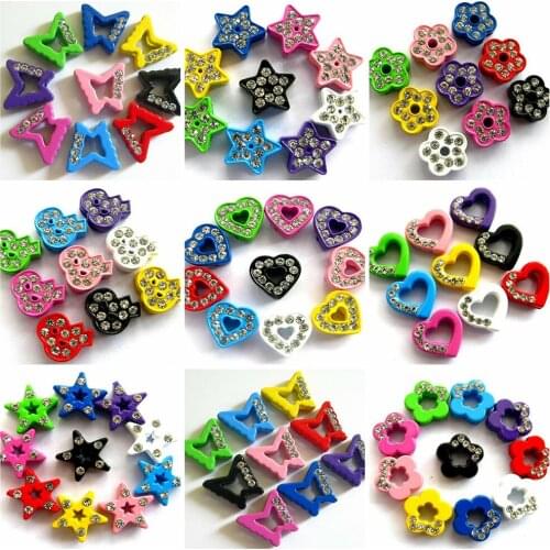 20pcs/lot Internal Dia 8mm slide Charm Flower Butterfly Heart Rhinestone DIY Accessories fit 8mm wide belt pet collar
