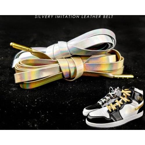 Man Women Pu Leather Shoelaces Sneakers Metallic Gold Shoelace Silver Flat Shoe Laces Run SportsShoe Lacing Strings 120cm