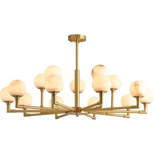 Modern New Chinese Marble Chandelier Light Luxury Villa Duplex Building Living Room Dining Creative Chandelier