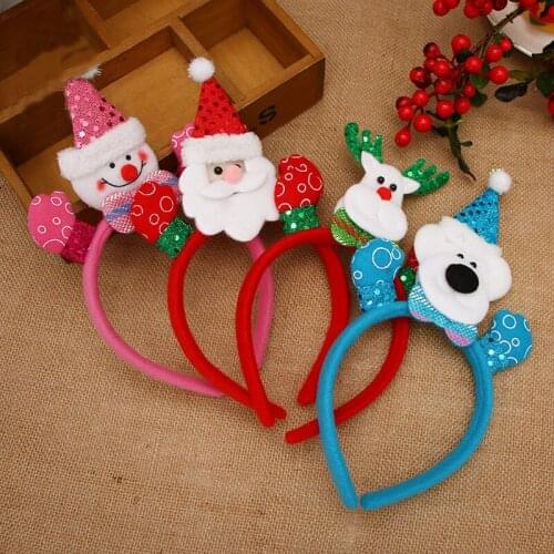 LED Santa Snowman ELK Bear Christmas Headband Party Decor Double Hair Band Clasp Head Hoop for Adult Children Christmas Gift