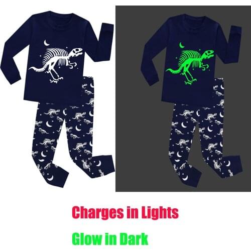 Glow in Dark Pijamas Dinosaur Pajamas Sets Baby 100% Cotton Luminous Clothing Boy Pyjama Girl Sleepwear Full Sleeve Nightwear