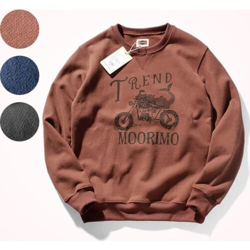 Heavyweight Hoodies Mens Round Neck American Casual Pullover Autumn and Winter Plus Velvet Thick Motorcycle Printed Sport Tops