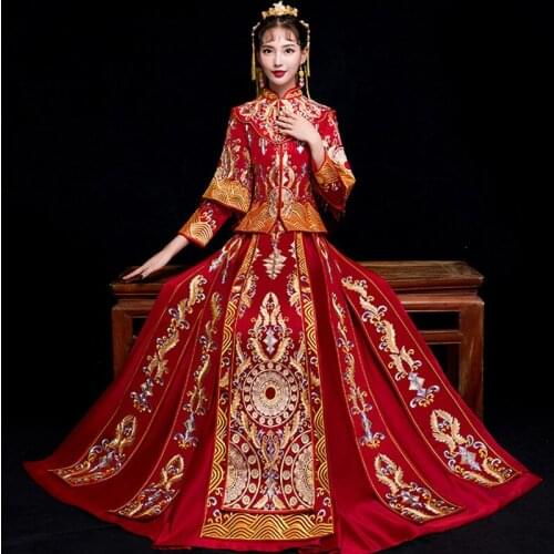 FZSLCYIYI Traditional Chinese Wedding Dress Oriental Style Dresses China Clothing 2020 Modern Cheongsam Red Qipao