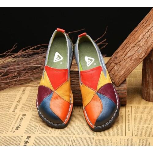 Women Genuine Leather Loafers Mixed Colors Ladies Ballet Flats Shoes Female Spring Moccasins Casual Ballerina Shoes