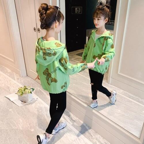 Zipper Bear Spring Autumn Coat Girls Kids Outerwear Teenage Top Children Clothes Costume Evening Party High Quality