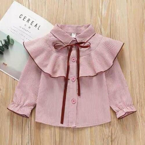 Girls Spring Shirt 2019 New Korean Striped Doll Collar Baby Shirt Little Girl Ocean Long Sleeve Top k1