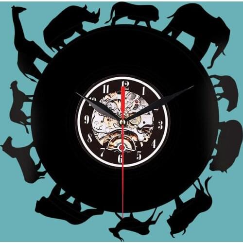 Vintage Vinyl Record LP Wall Clock Kid Room Nursery Animal Wall Art Silent Quartz Decorative Wall Watch Cat Lover Gift