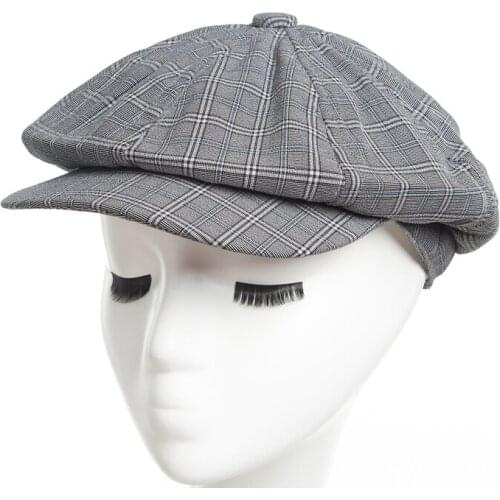 Octagonal cap Fashion Cotton and linen Octagonal cap for lady Autumn Winter Unisex lattices line elegance Newsboy cap