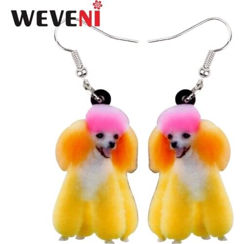 WEVENI Acrylic Smile Trendy Poodle Dog Earrings New Long Dangle Drop Gift for Women Girls Statement Cute Animal Charms Jewelry