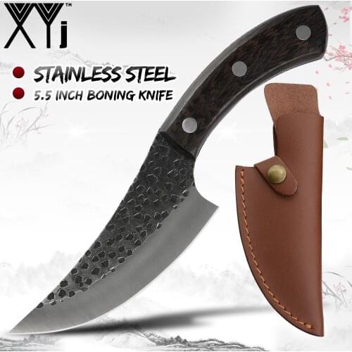 XYj Boning Knife 5.5 Inch Stainless Steel Cutting Cooking Tool Hammered Kitchen Knife Outdoor BBQ Portable Travel Meat Cleaver