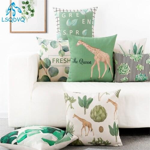 Green Decorative Throw Pillow Case Plant Flower Square Cushion Cover Decorative Throw Pillow Case Almofadas 45x45cm