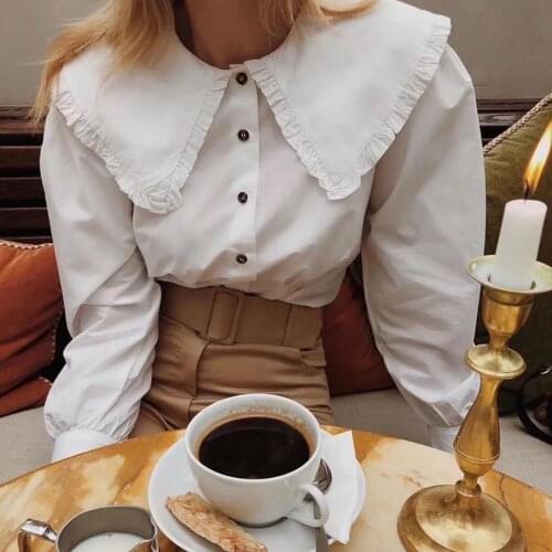 Women Shirt 2020 Spring /Summer New Petal Collar Shirt Long Sleeve Womens Shirt