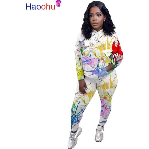 HAOOHU Activewear Tie Dye Print Womens Set Hoodies Jogger Pants Set Sporty Tracksuit Fitness Two Piece Set Casual Outfits