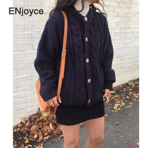 2020 Autumn Winter Vintage Knitted Cardigan Sweater Women Korean Style Thicken Loose Jumper Soft Warm Knit Coat Clothes