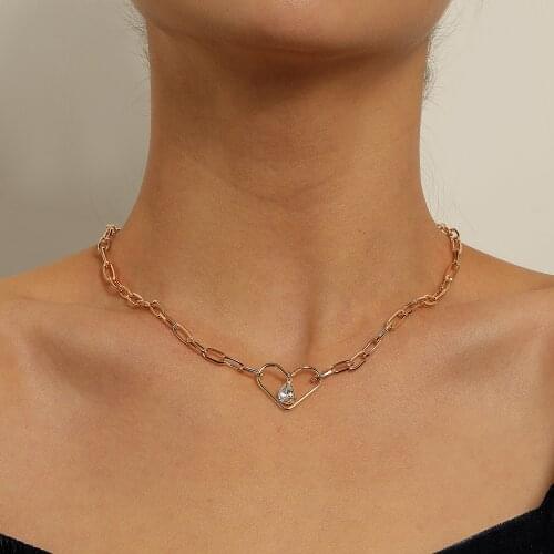 Fashion Geometric Hollow Heart Necklace For Women Creative Personality Buckle Lock Thick Chain Necklace Jewelry