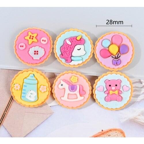 10Pcs Cute Resin Unicorn Bear Milk Bottle Round Badge Flatback Cabochons Scrapbooking For Hair Bow Center DIY Jewelry Making