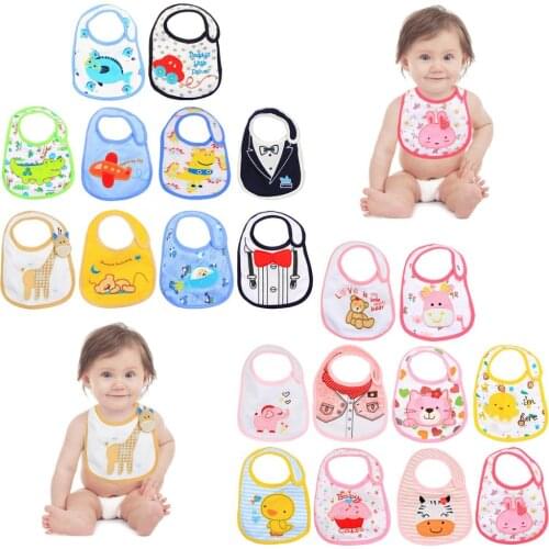 10PCS Cartoon Baby Bibs Infant 3-Layers Waterproof Anti-dirt Burp Towels Toddler Burp Clothes Kids Feeding Eating Apron Smock