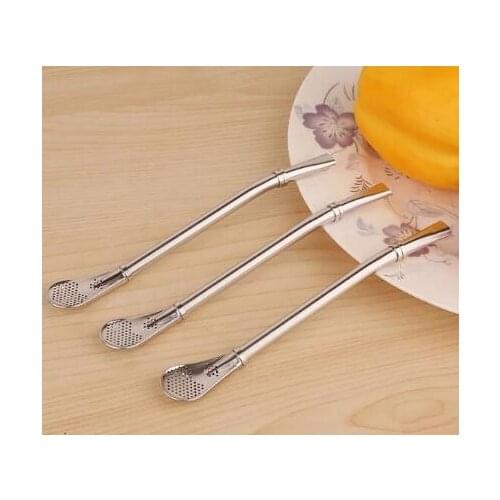 100pcs 15.8cm 304 Stainless Steel Reusable Yerba Mate Straw Coffee Juice Lemon Filtering Spoon Bombilla Straw Filter