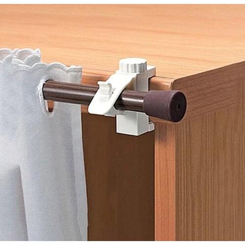 2Pcs Adjustable Support Bracket Towel Rod Hook Clip Self Adhesive Shower Curtain Organized Rods Hooks Rod Holder Bathroom Holder