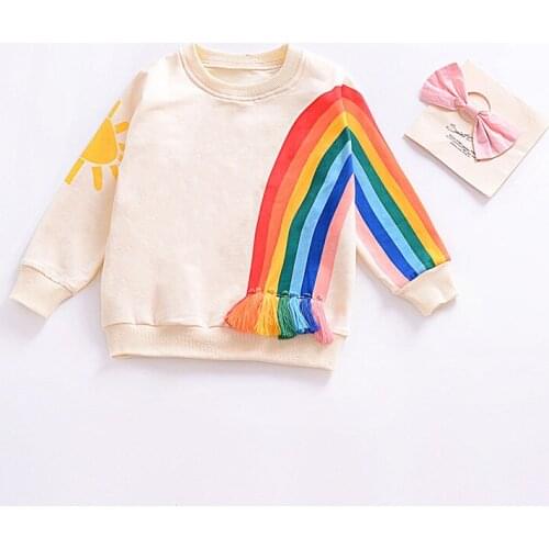 2020 Autumn Long Sleeved T-shirt Girls Rainbow Cartoon Clothes Children Outwear Sweater Fashion Tassel Clothing Boys Sweatshirt