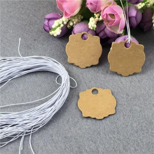 300Pcs/Lot Kraft Blank Flower Lace Shaped Hanging Head Labels Tags For Delicious Dessert Bags Price Paper Tag With White Strings