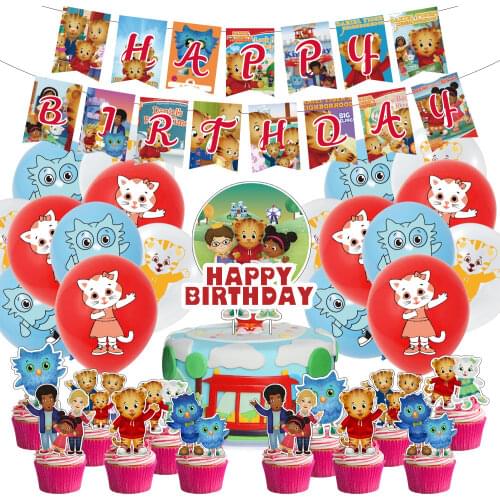 46pcs/set Daniel Tiger Cartoon Owl Tigers Neiborhood Theme Cake Toppers Flag Happy Birthday Party Decoration Balloon for Kids