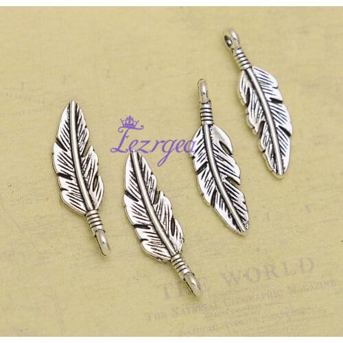 50pcs/lot--24x6mm, Antique silver plated feather charm,DIY supplies,Jewelry accessories