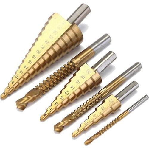 6Pcs Step Drill Serrated Drill HSS Metal Drilling Pagoda Drill PVC Board Tapper Drill Bit Reaming Chamfering and Deburring